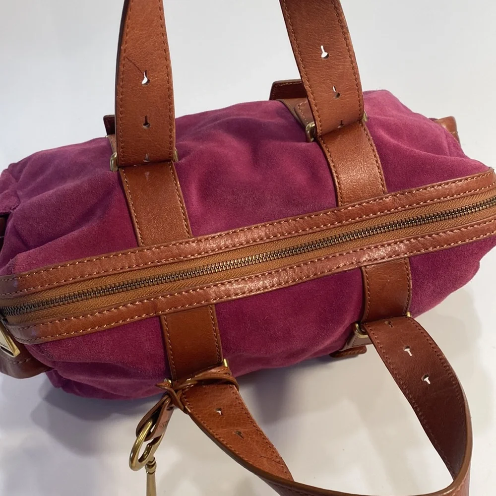 FOSSIL Maddox Brown Leather with Purple Suede Satchel - Picture 6 of 11